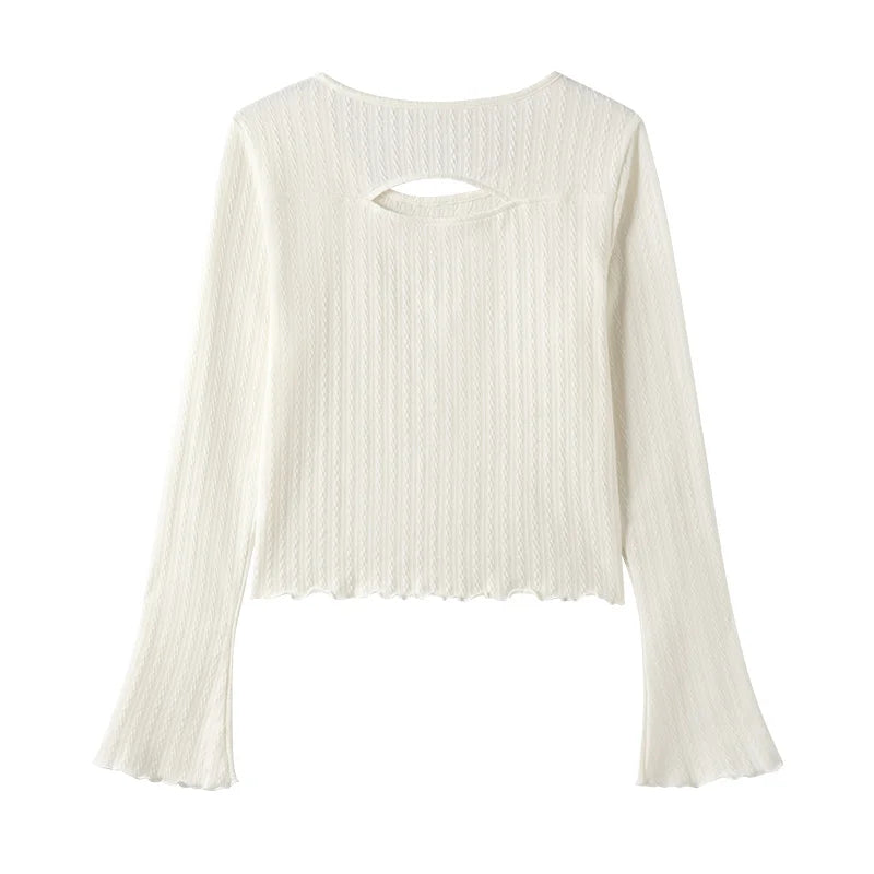 Hollow Out Base Layer Top - Slim Fit Lettuce Trim Undershirt