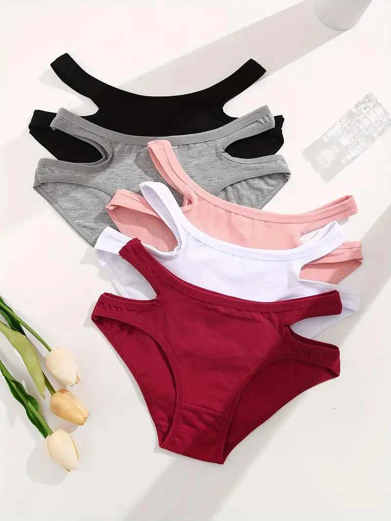 5 Pcs Women Cotton Double Straps Panties Sexy Hollow Out Breathable Briefs Female Low Waist Solid Elastic Lingerie S-XL