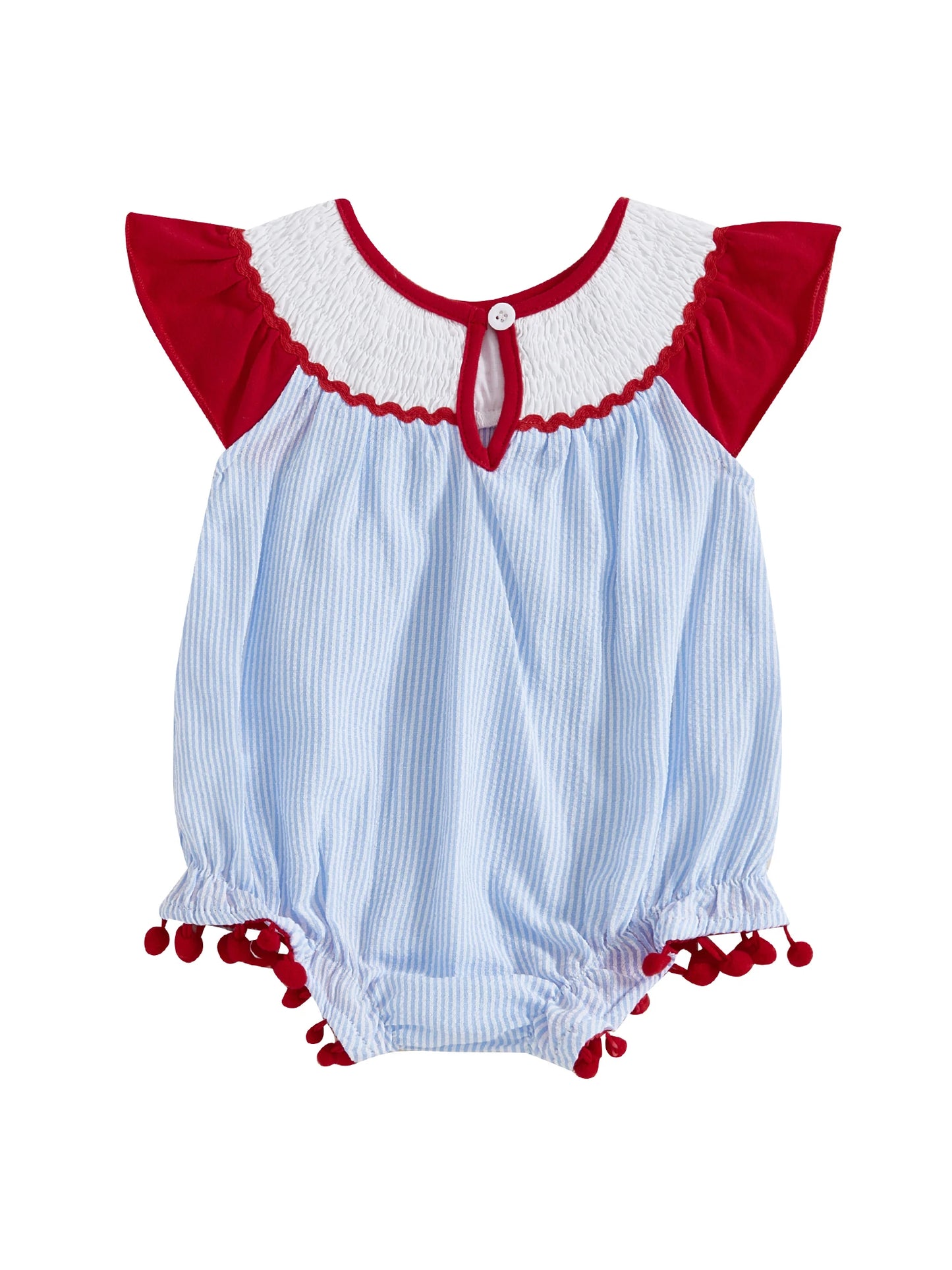 Baby Girls Summer Romper - Ruffles Tassel Flutter Sleeve Striped Flag Embroidery (0-18M)