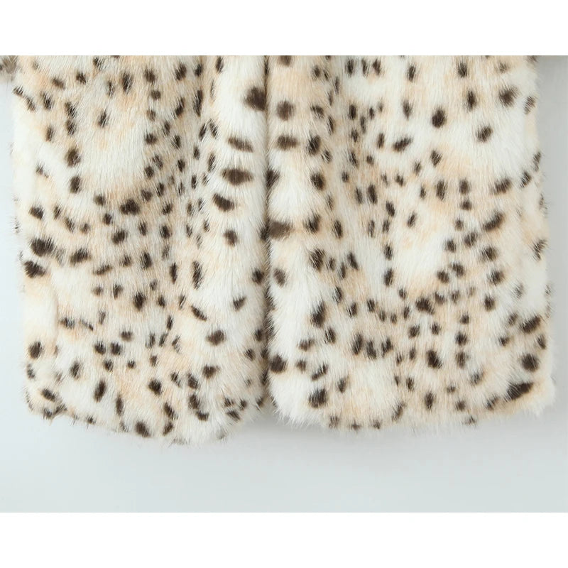 Faux Fur Leopard Print Long Coat - Long Sleeve Loose Warm Winter Outerwear