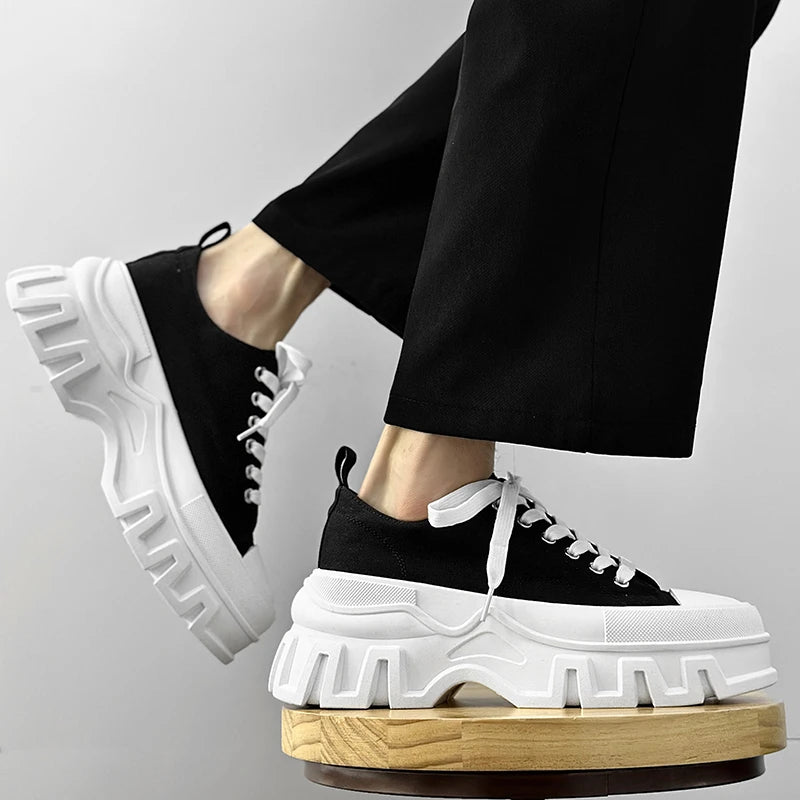 Men's Autumn Platform Walking Shoes - Chunky Thick Sole Lace-Up Sneakers