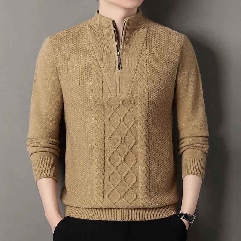 Autumn Winter Thick Pullover - Smart Casual Stand Collar Knit Sweater