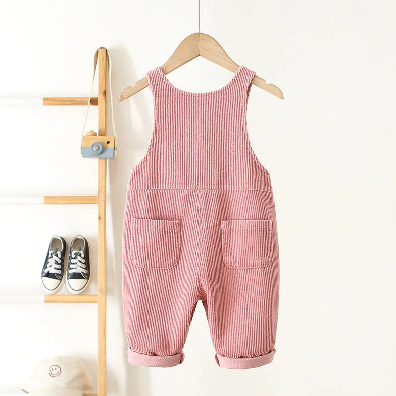 1-4Y Toddler Baby Boys Girls Solid Corduroy Suspender Overalls Heart Pattern Children's Jumpsuit