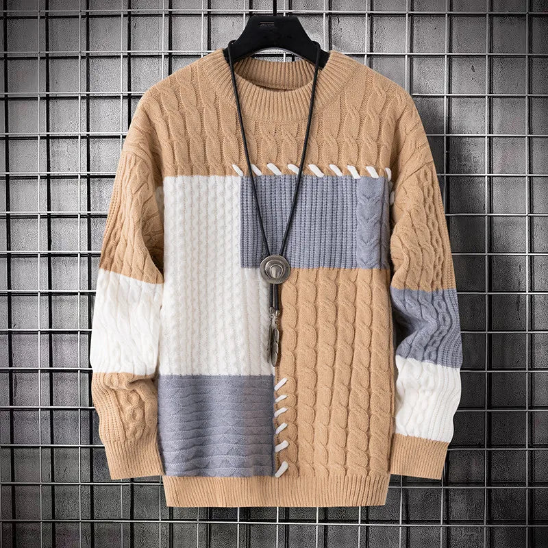 Men's Patchwork Knitted Pullover Sweater