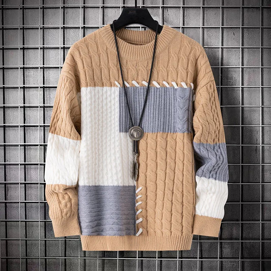 Men's Patchwork Knitted Pullover Sweater