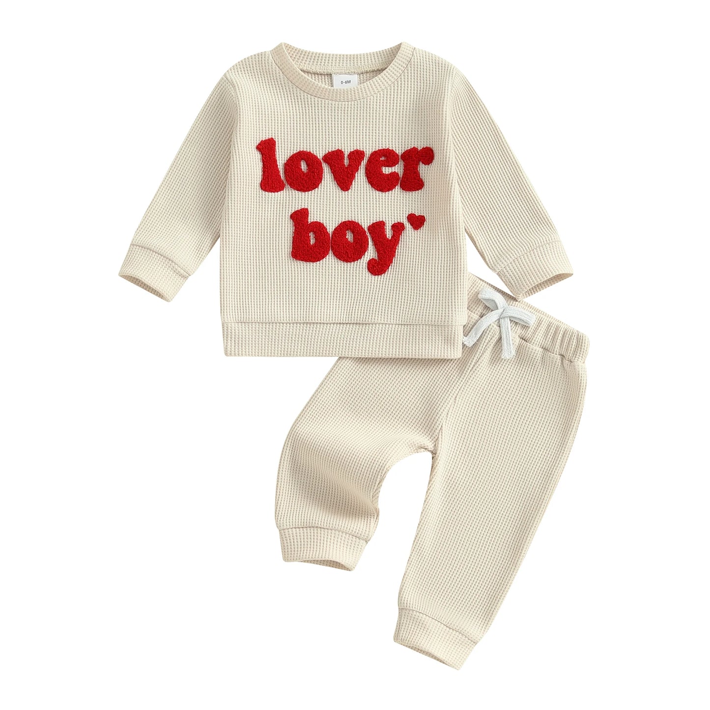 0-3Y Baby Boys Valentine's Day Clothes Sets Letter Embroidery Ribbed Long Sleeve Sweatshirts Drawstring Pants