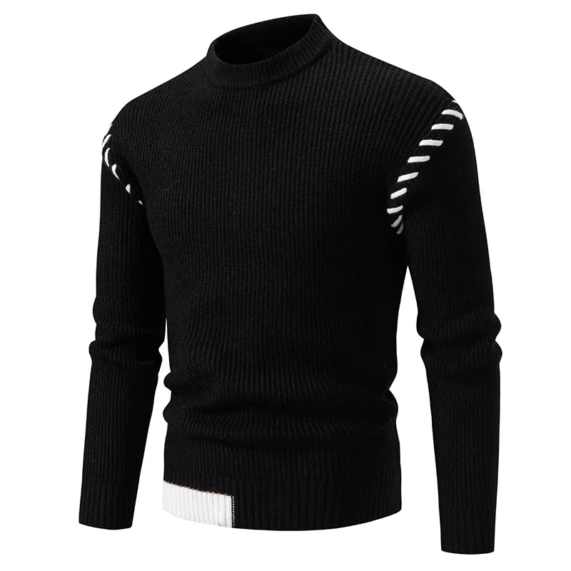 Men's Crew Neck Patchwork Knit Pullover Sweater