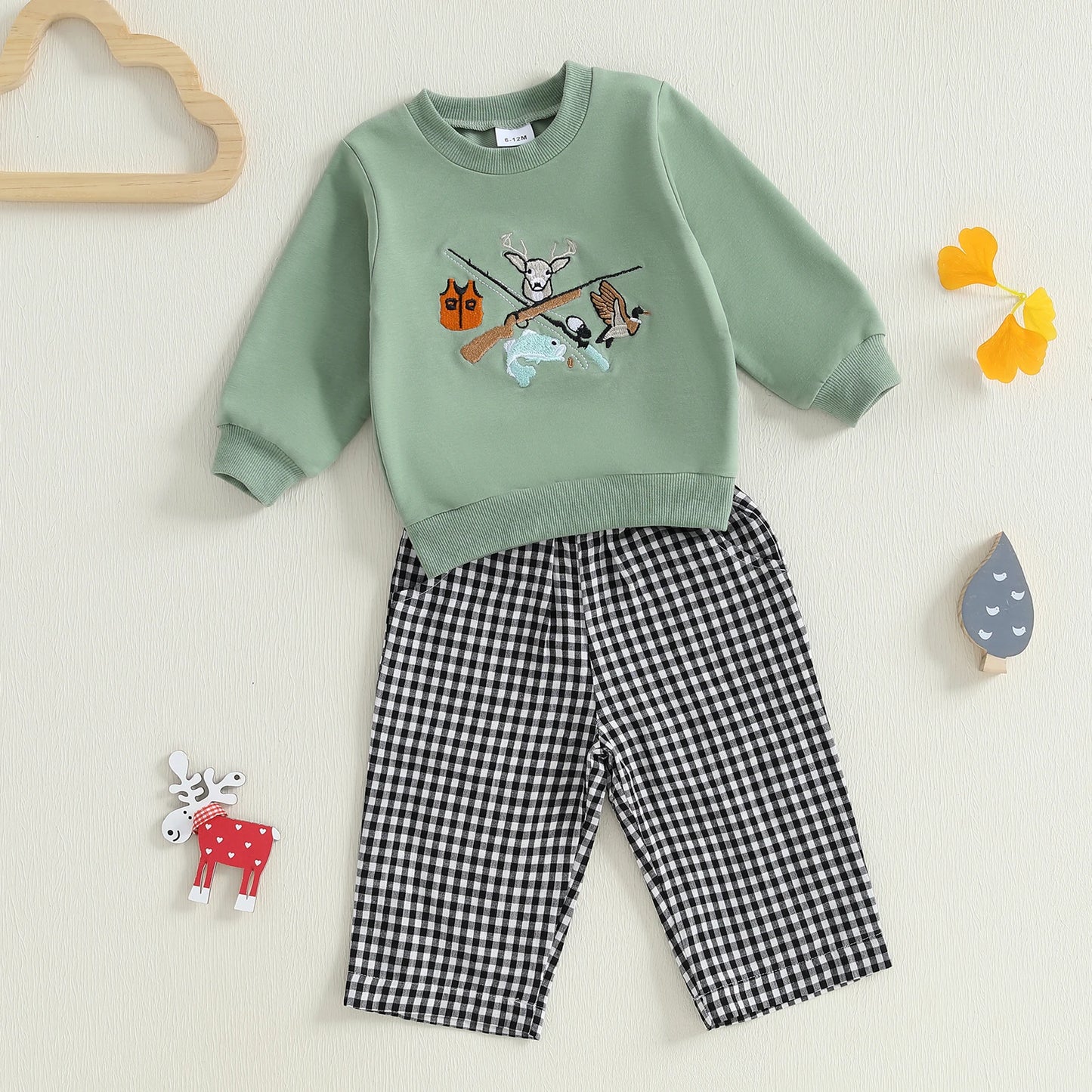 Infant Baby Boy 2-Piece Fall Clothes Set - Animal Embroidery Sweatshirt & Pants (0-3Y)