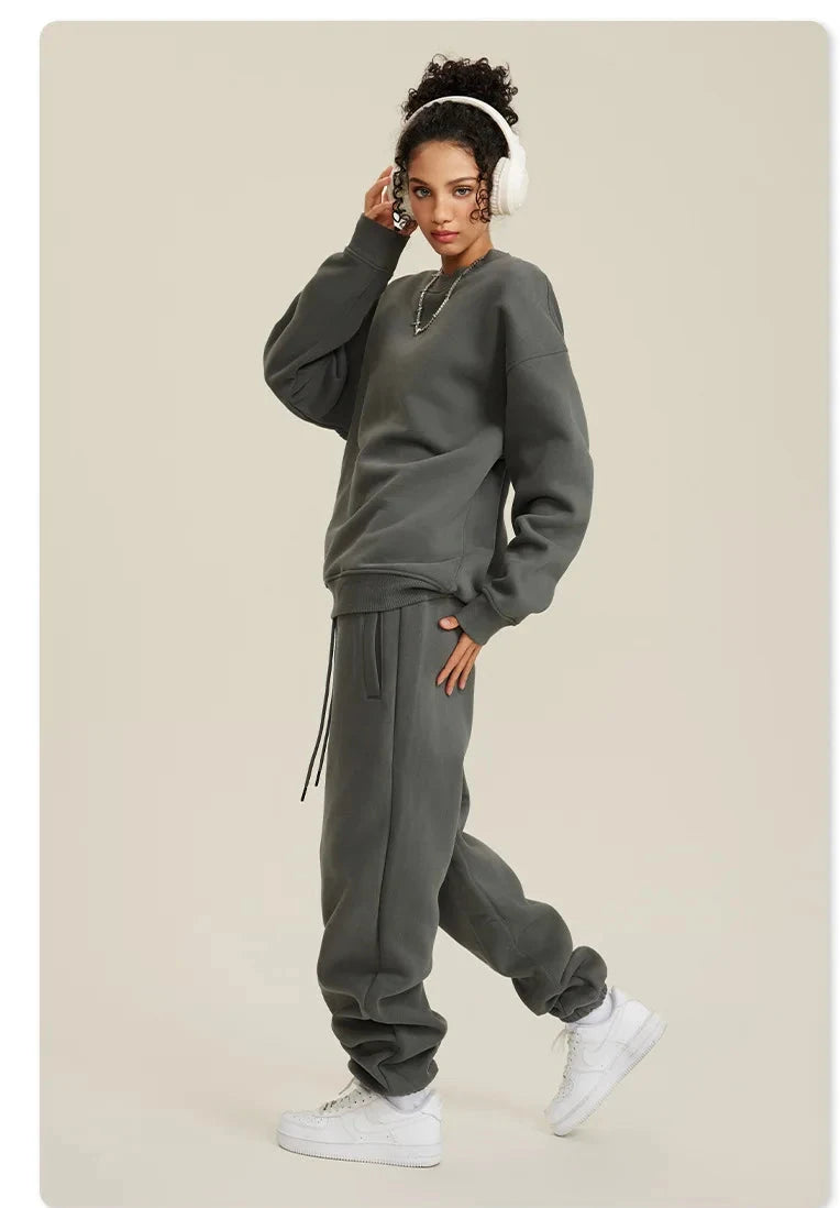 Unisex Round Neck Oversized Sweatshirt and Joggers Set