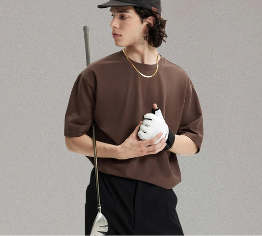 Men's Solid Double Sided Simple Versatile Basic Short Sleeve Light Luxury Old Money Style T-Shirt