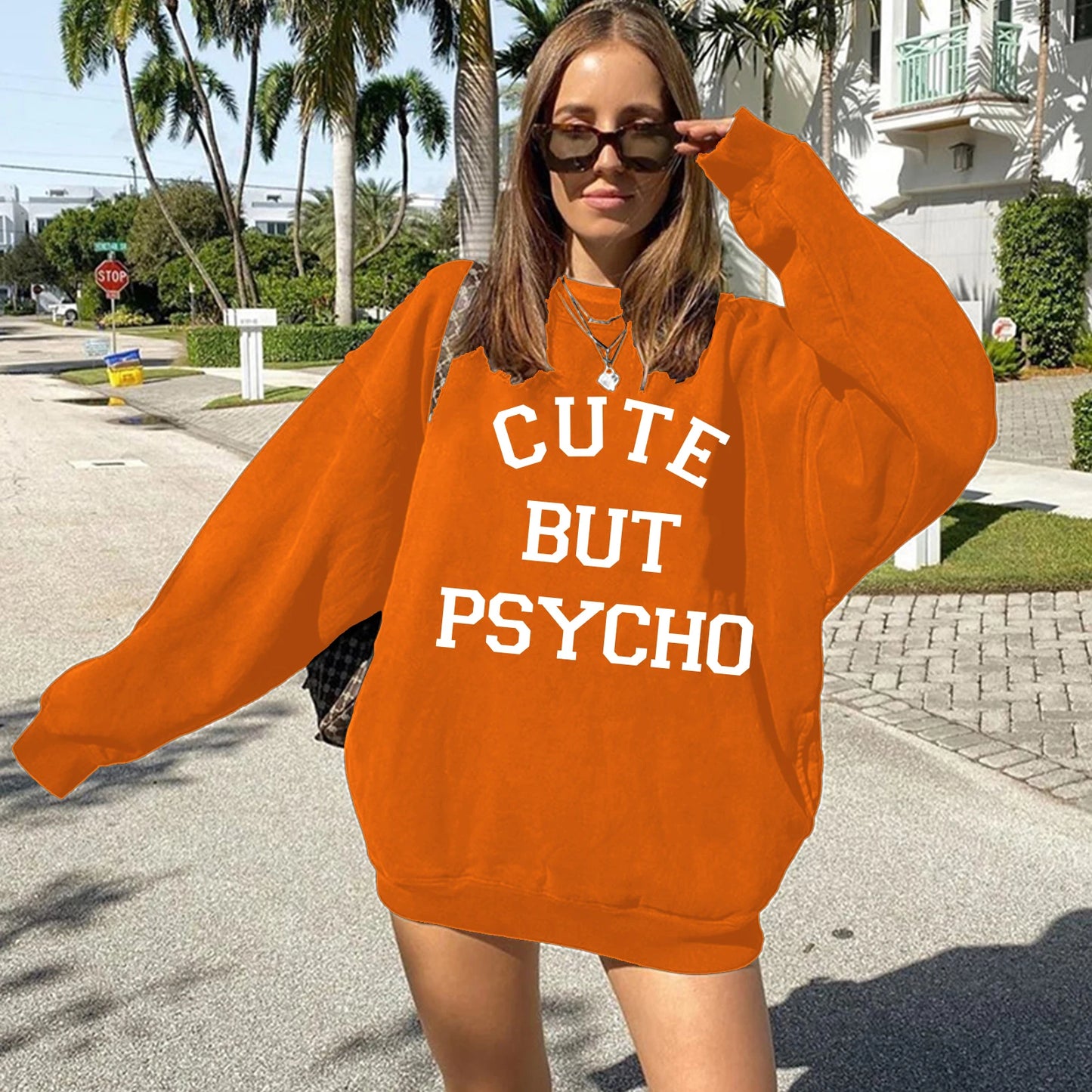 "CUTE BUT PSYCHO" Letter Print Hoodie