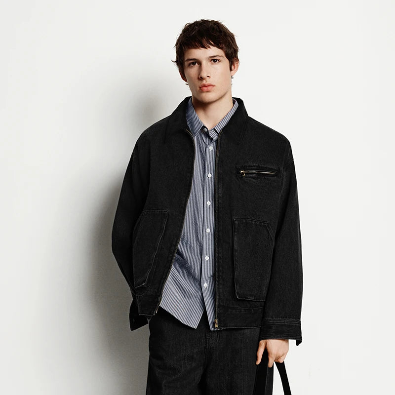 Vintage Detroit Style Denim Jacket Pure Cotton Workwear Casual Outdoor Coat