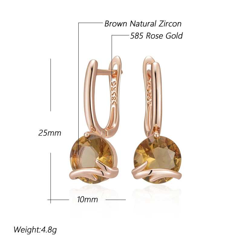 Rose Gold Drop Earrings - Brown Zircon Wedding Jewelry for Women