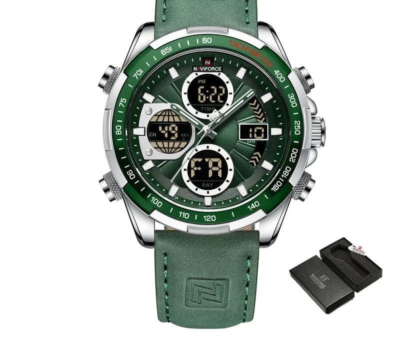 Men's Leather Military Sport Waterproof Watch - Chronograph Quartz Wristwatch