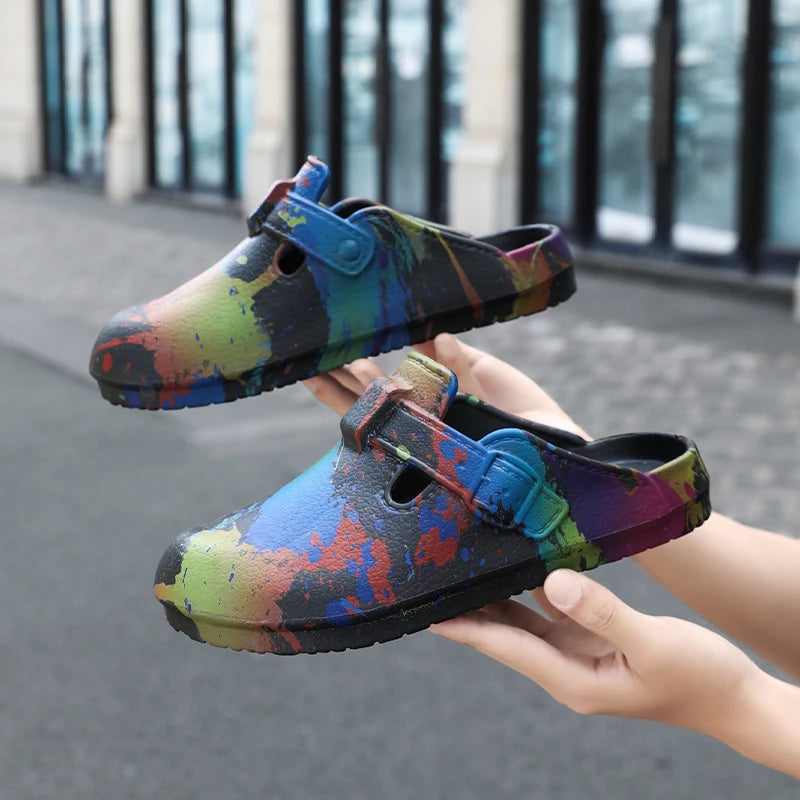 Men's Summer Slippers Platform Sandals Clogs Splashing Ink Design Slides