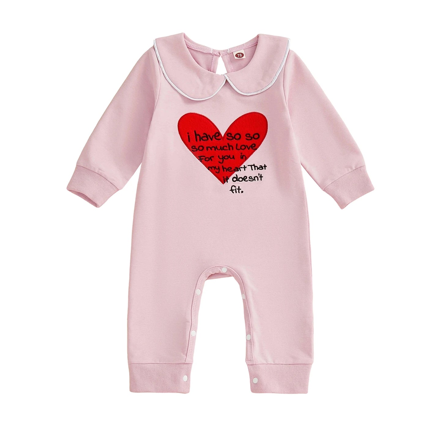 Lovely Baby Valentine's Day Romper - Heart Embroidery Long Sleeve Doll Collar Jumpsuit