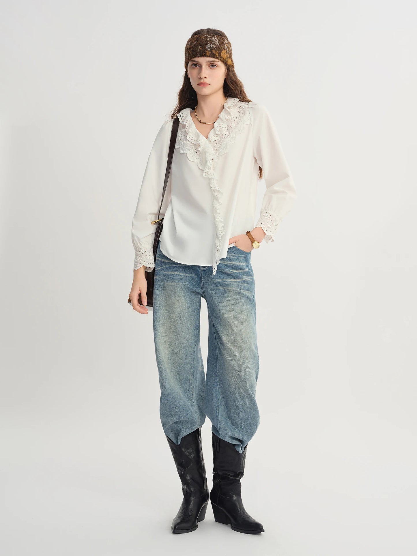 Lace Hollow-Out White Shirt