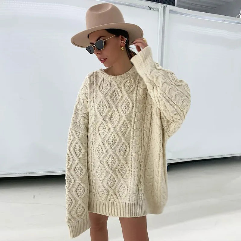 Women's Twist Knitted Sweaters - Oversized Pullover Casual Long Sleeve Sweater Top