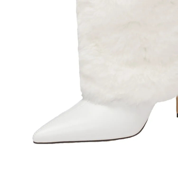 Women's Wedge Leather Mid-Calf Boots - 10cm Heel Metal Buckle Boots