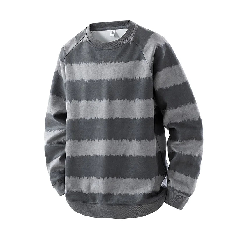 Men's Heavyweight Striped Sweatshirt - Vintage O-Neck Pullover for Spring Autumn