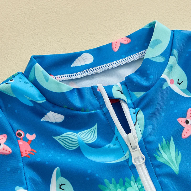 Baby Boys Beachwear 0-3Y Short Sleeve Turtle Dolphin Print Swimsuit Jumpsuit Summer Swimwear