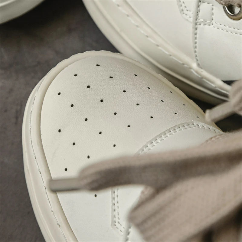 Men's High-Top Leather Sneakers - Lace-Up Ankle Boots