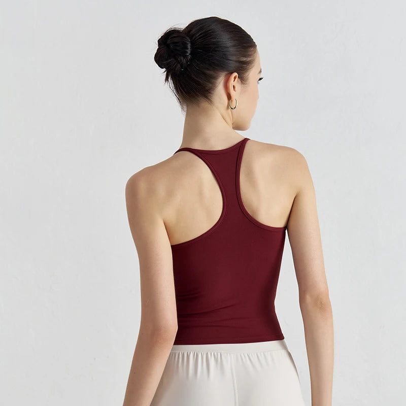 High Support Sports Bra with Fixed Cups - Breathable Nylon Fitness Top