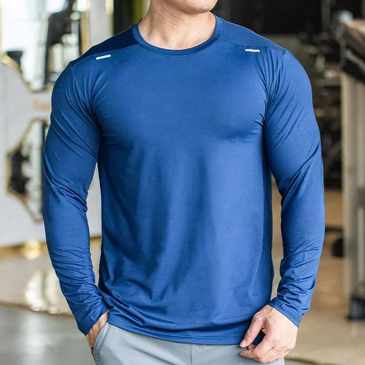 Men's Sports Fitness Long Sleeve Outdoor Badminton Quick Dry Training Casual Thin Running Top Bodybuilding Sportswear T-Shirt