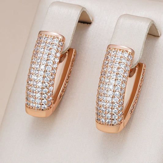 585 Rose Gold Colour V Shape Hoop Earrings For Women