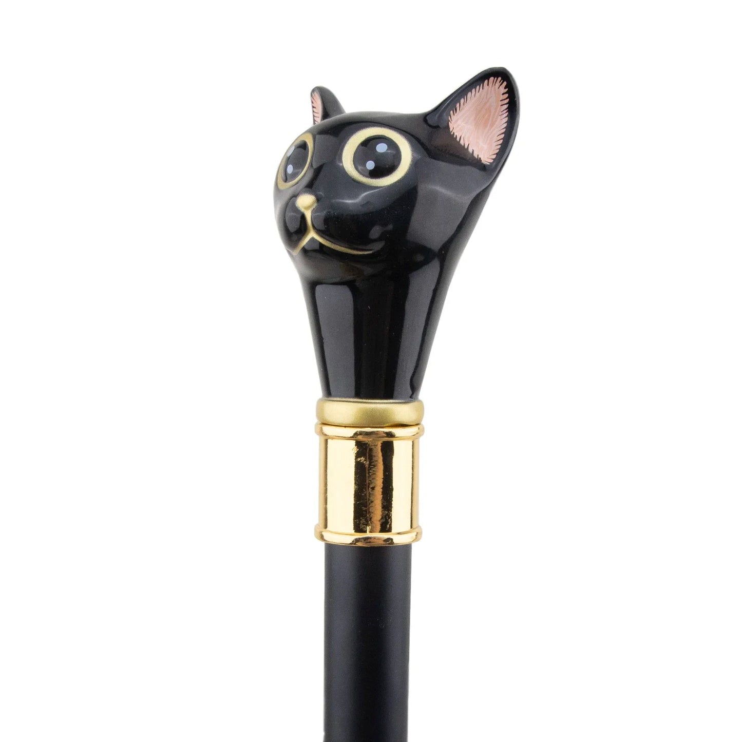 Black Golden Cat Gentleman Kitten Walking Cane  Walking Stick Gentleman Crosier Knob Walking Stick 93cm