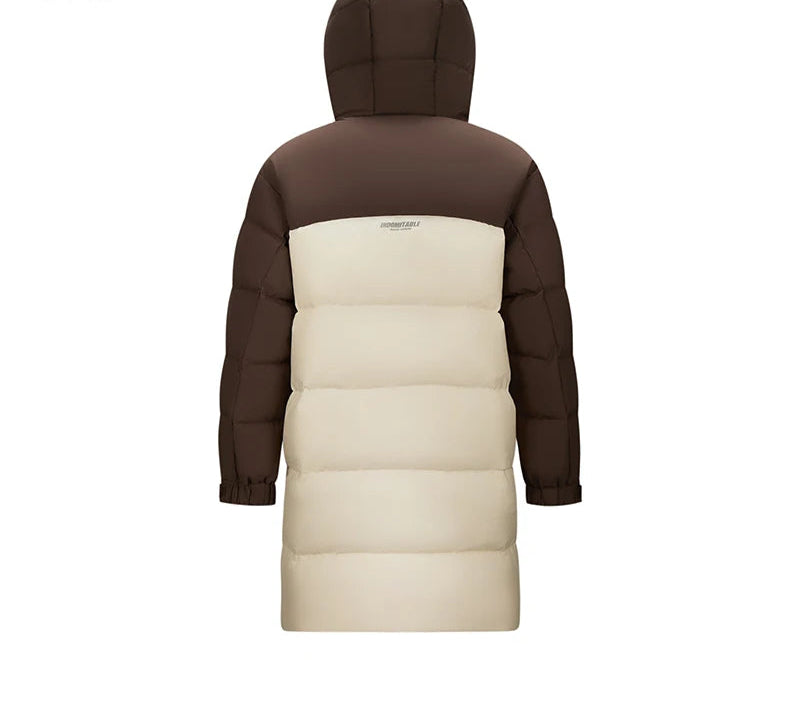 Mid-Length Down Jacket Men - Color Block Hooded Sports Style Winter Coat