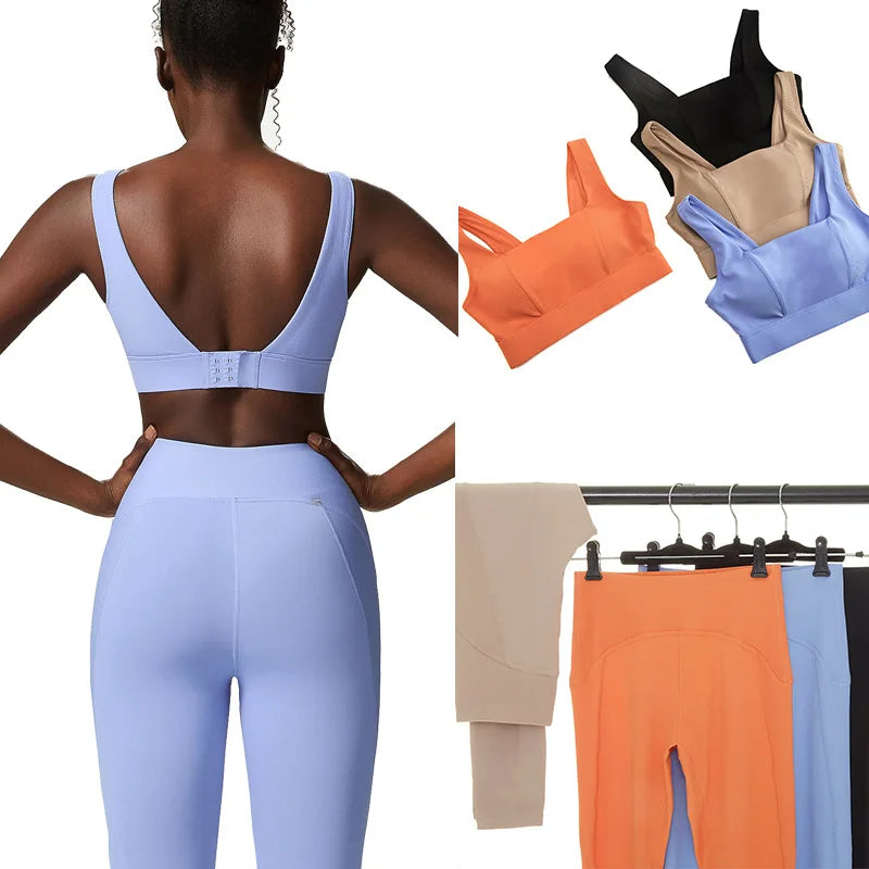 Women's 2 Pieces Fitness Yoga Set -  Stretchy Sports Gym Sports Bra and High Waist Workout Leggings