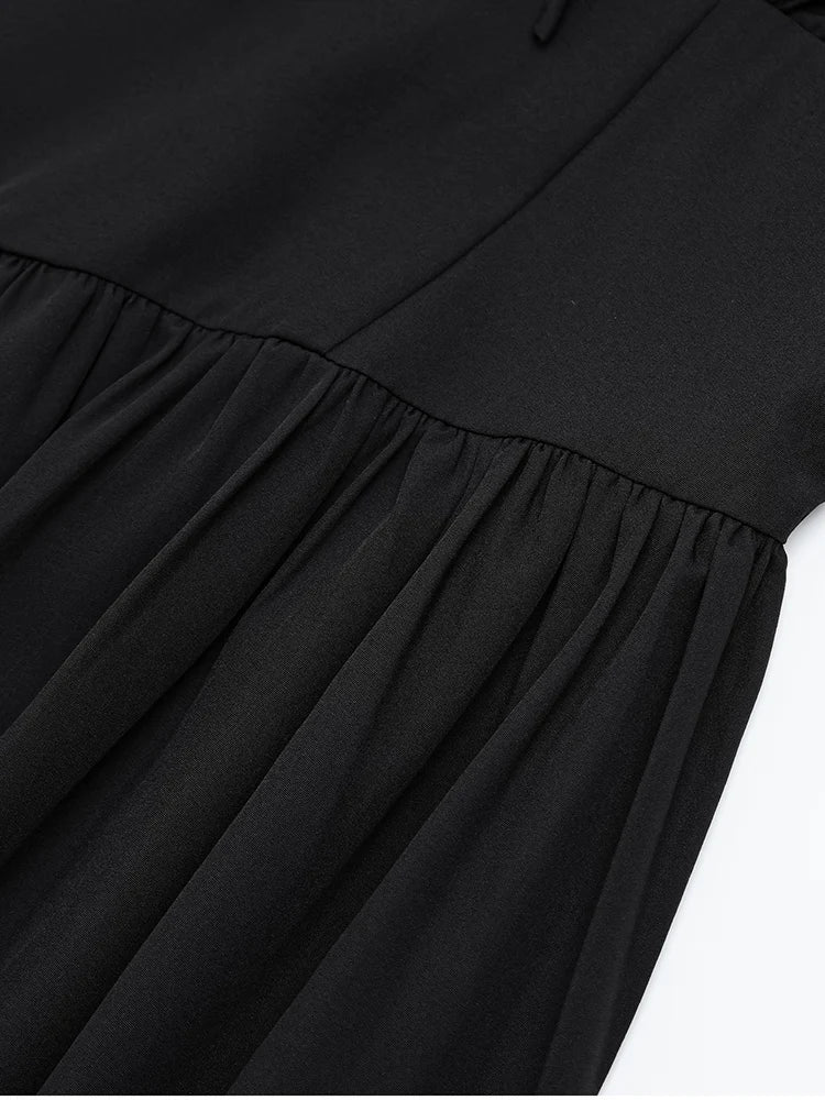 Elegant Summer Midi Dress Square Neck Sleeveless Backless Pleated A-line Dress