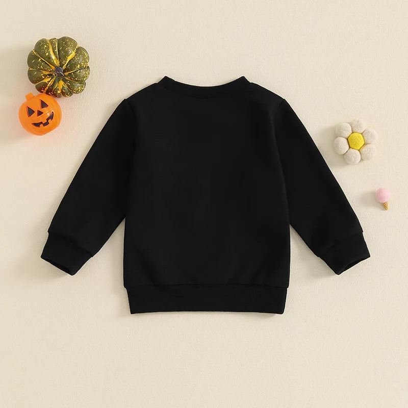 0-5Y Kids Girls Boys Halloween Pumpkin Embroidery Long Sleeve Pullovers Sweatshirt