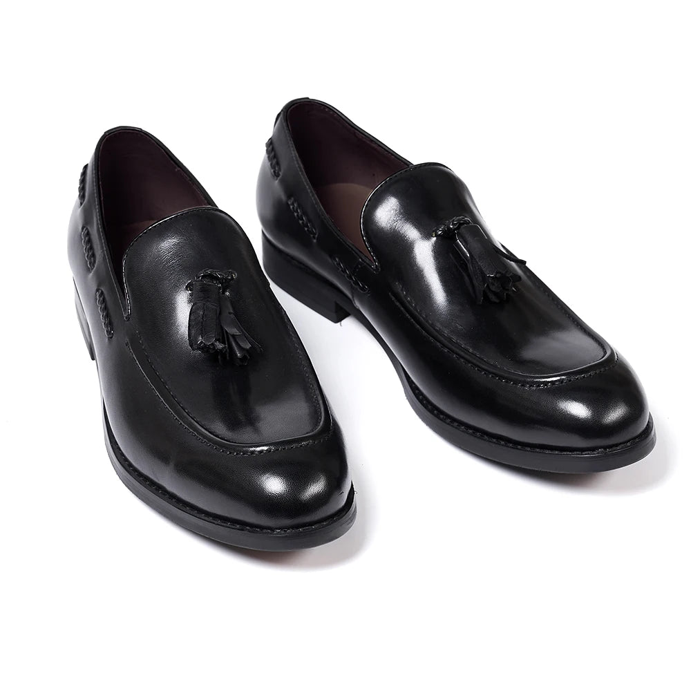 Classic Men's Tassel Loafers Genuine Leather Handmade Slip on Comfortable Office Wedding Shoes