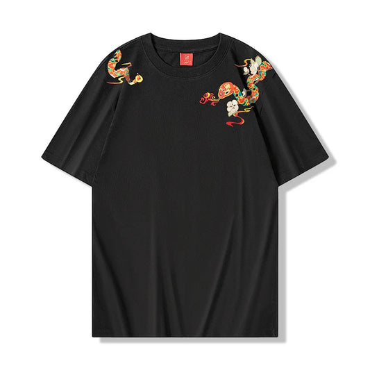 Snake & Flower Embroidered T-Shirt
