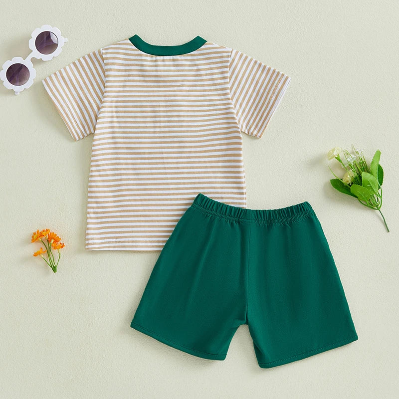 Toddler Baby Boys Farm Clothes Set - Tractor Embroidery T-shirt & Shorts 2pcs