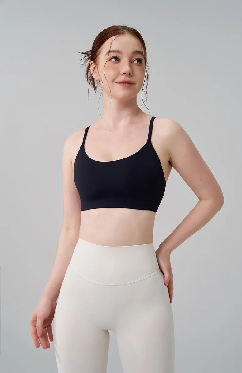 Nylon Spandex Yoga Bra Top - Removable Pads & Adjustable Straps