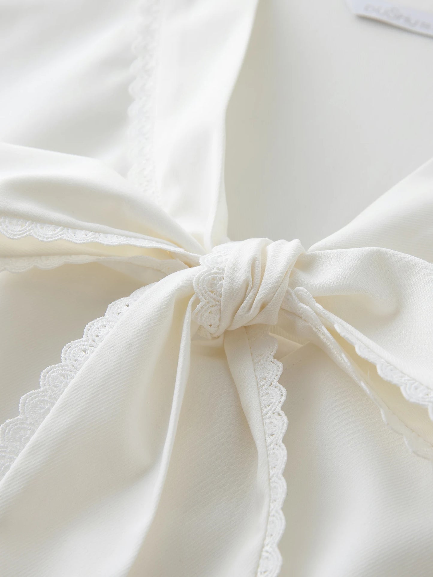 Plus Size Bow Lace Draped Collar Blouse Dress - White Cocktail Dress