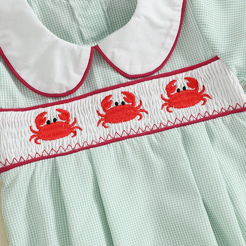 Baby Boys Girls Summer Romper - Crab Embroidery Doll Collar Jumpsuit (0-18M)