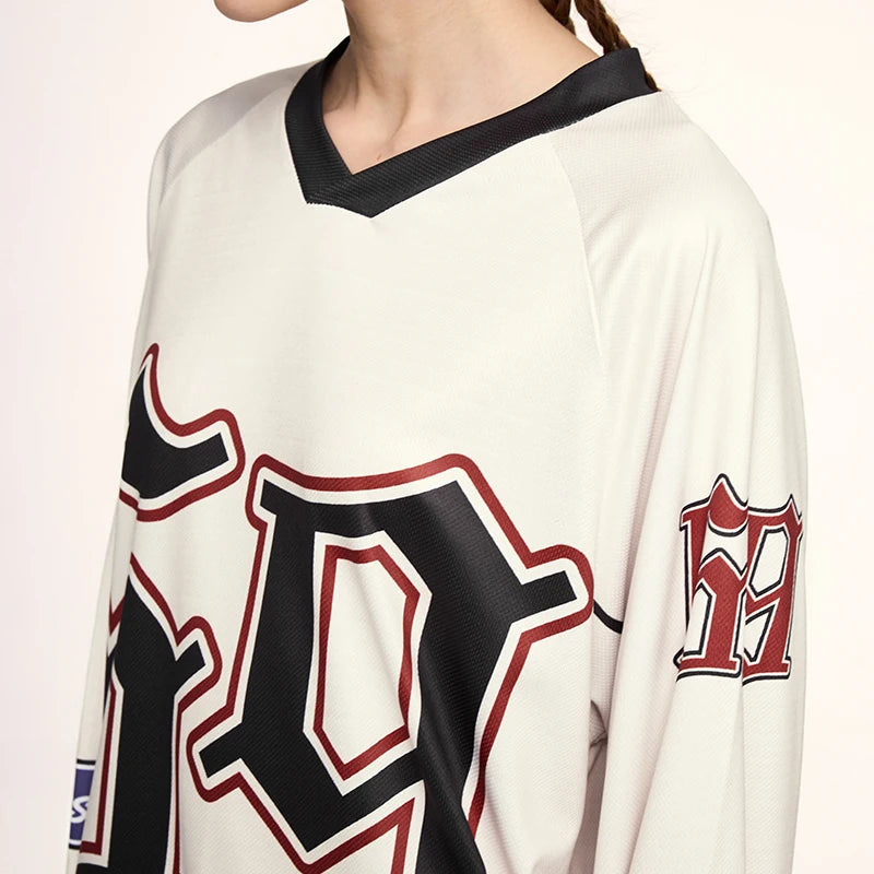 Unisex Retro Oversized Sports Letter Printed Long-sleeved T-shirt