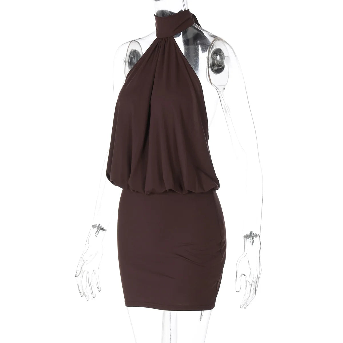 Women's Elegant Halter Draped Backless Mini Dress - Sleeveless Party Club Dress