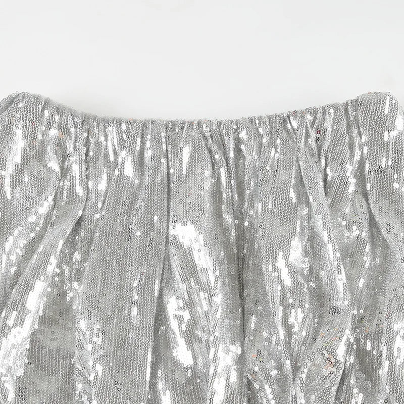 Women's Sequins Folds Low Waist Mini Skirt