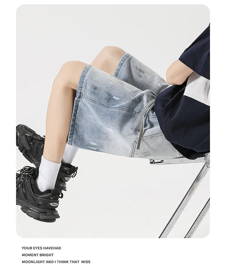 Men's Distressed Denim Shorts - Straight Fit