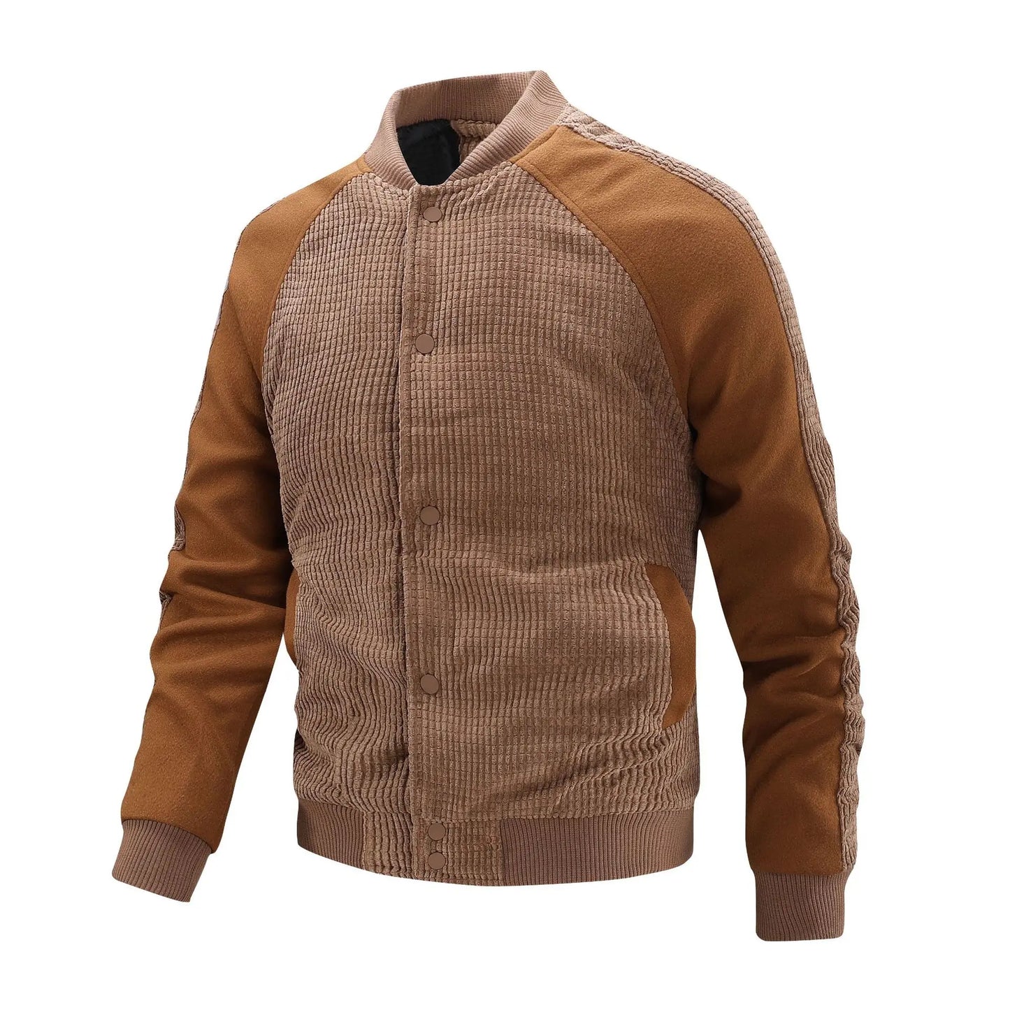 Men's Corduroy Bomber Jacket - Retro Patchwork Casual Coat