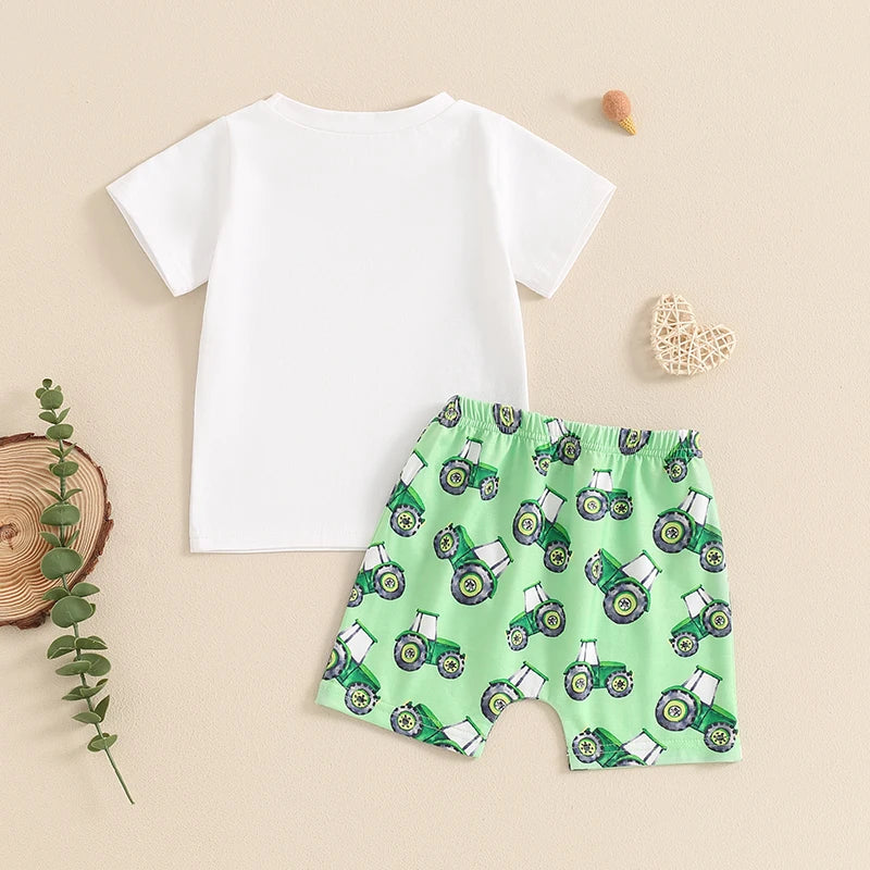 0-3Y Summer Casual Baby Boys Clothes Set 2pcs Short Sleeve Letters Print T-shirt with Tractor Shorts Outfit