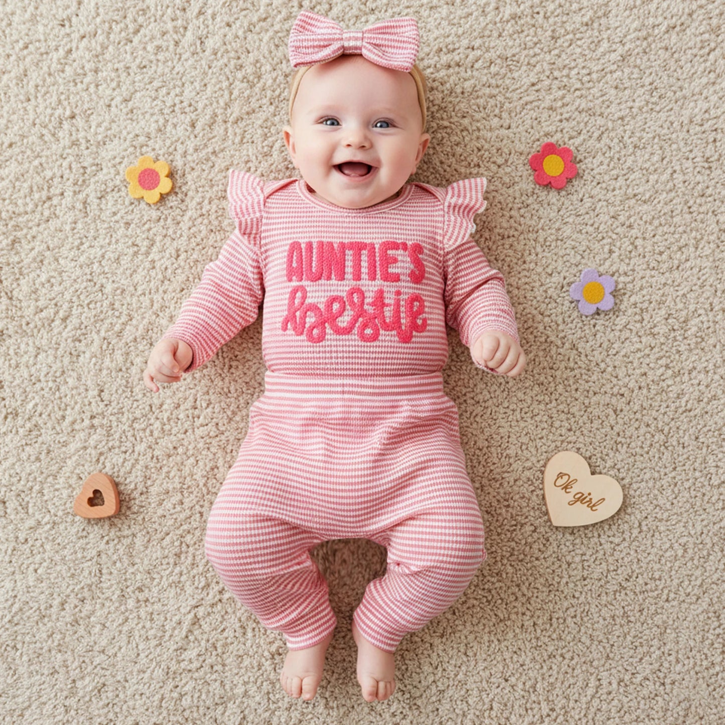 Newborn Baby Girls 3-Piece Outfit Set - Striped Romper, Pants & Headband (0-12M)