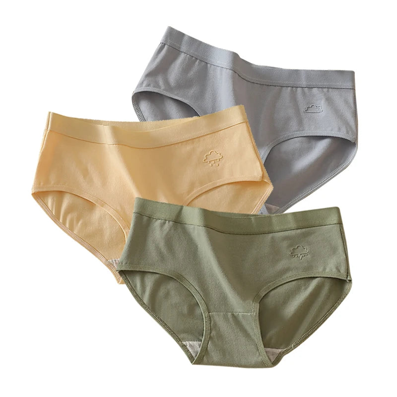 Women's 3Pcs/Set Cotton Sports Underwear  Seamless Panties Low-Waist Solid Briefs  High Stretch Breathable Soft Lingerie