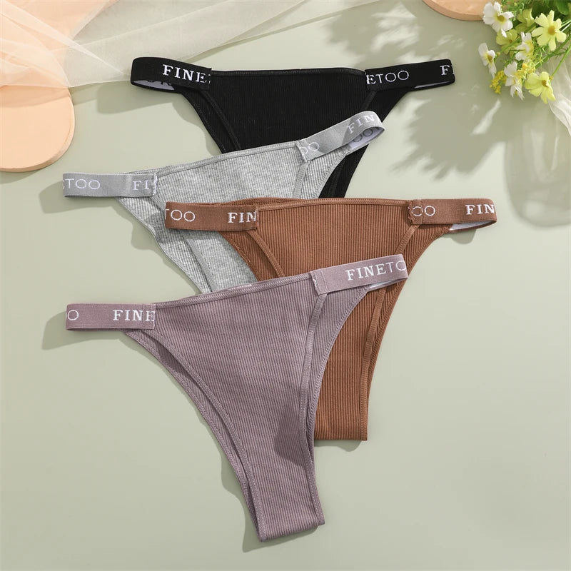 4-Pack Cotton Letter Belt Underwear - Women's Low-Waist Breathable Briefs