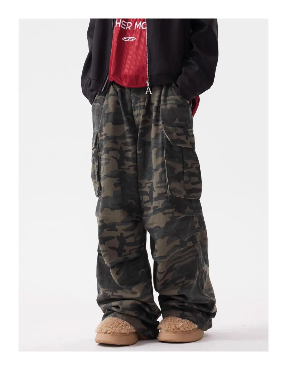 Men's Vintage Multi-pocket Pleated Camouflage Overalls Camo Colossus Baggy Pants